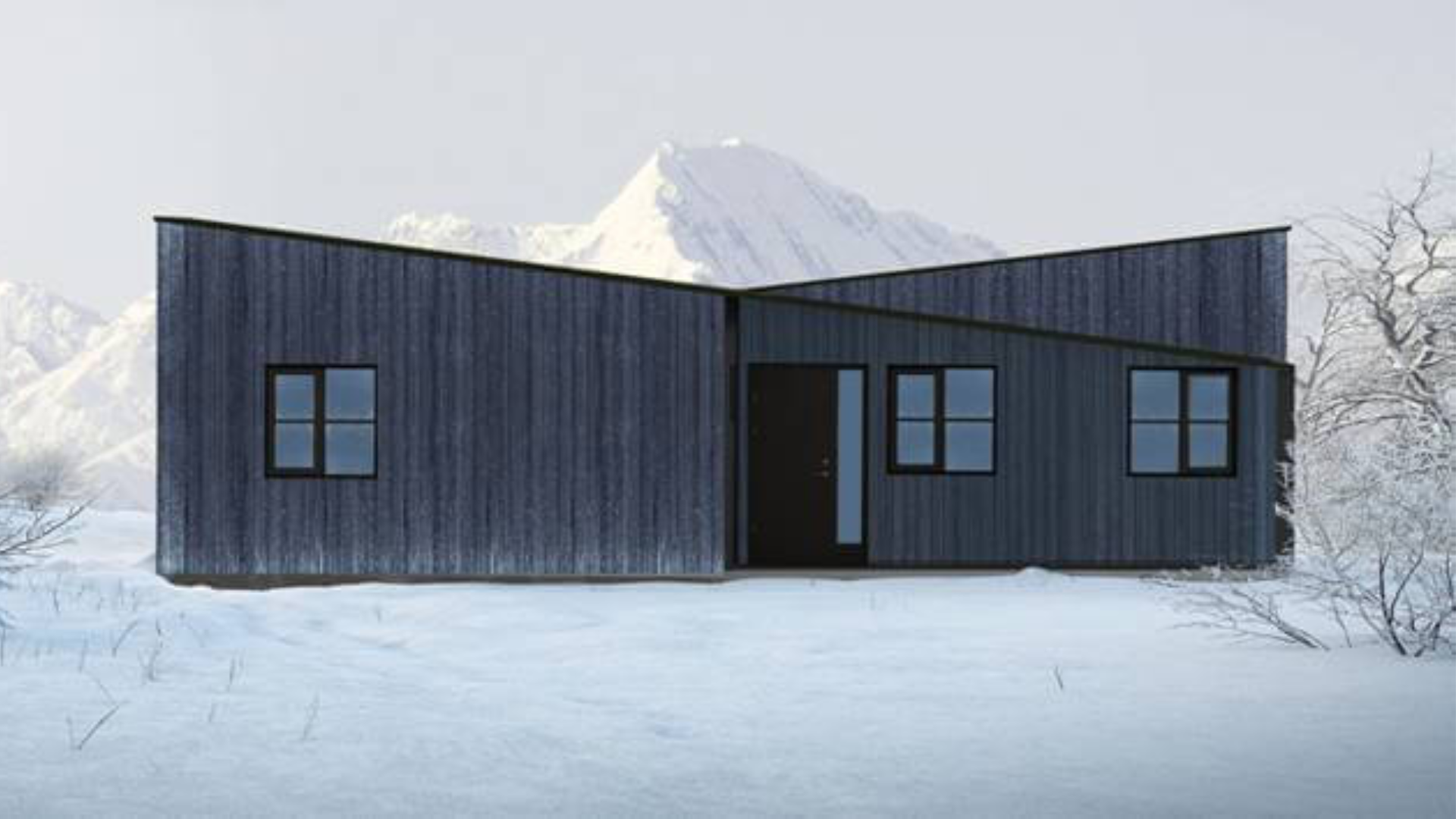 Grå fjällstuga exteriör modern Idre