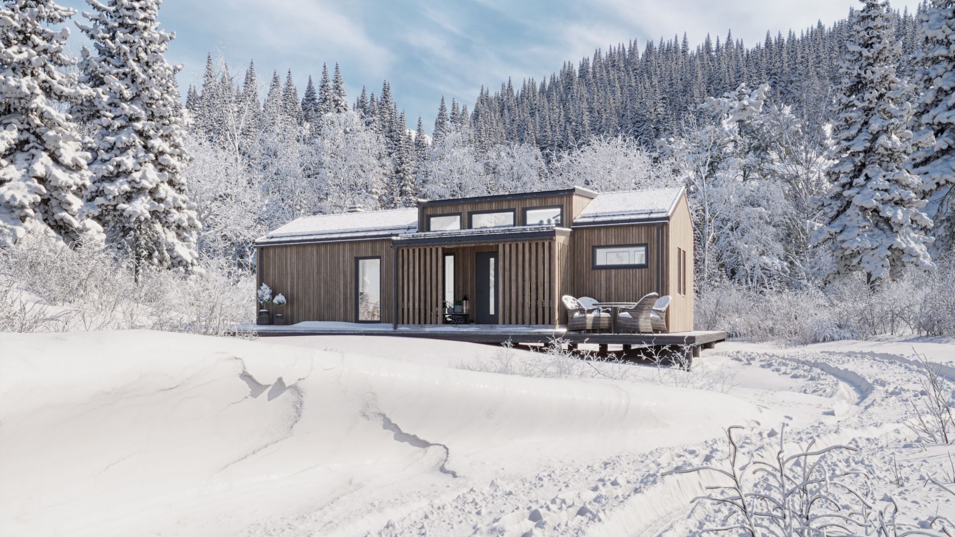 Fjällstuga Storklinten vinterlandskap